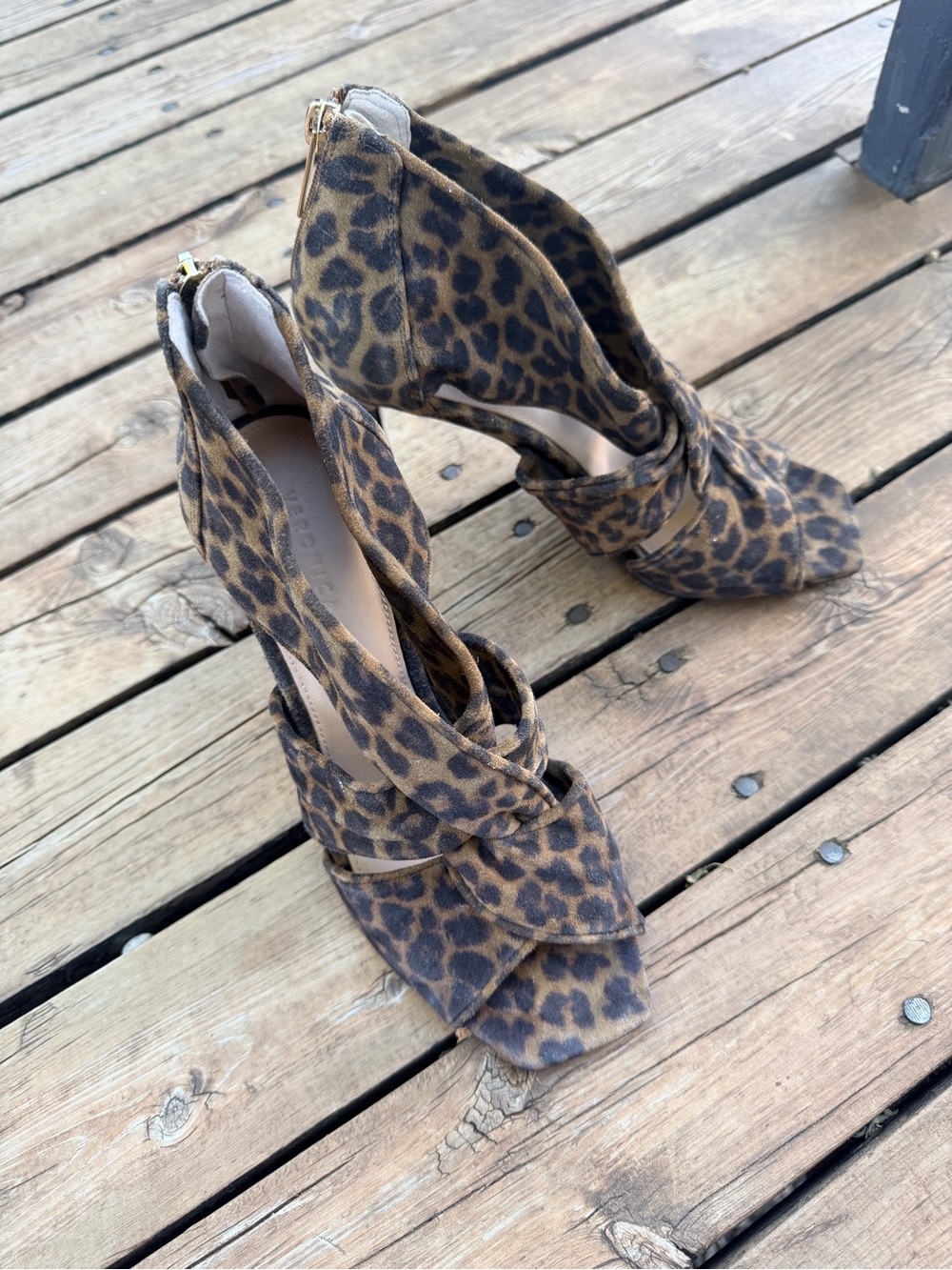 Veronica Beard Leopard Print Crossover Peep-Toe Heels